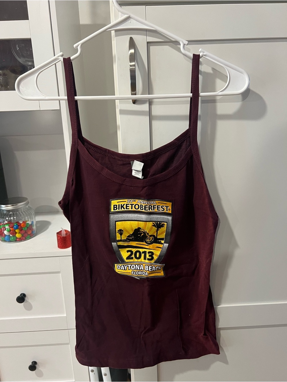 Gildan Maroon Tank with Yellow & Black Biketoberfest 2013 Graphic